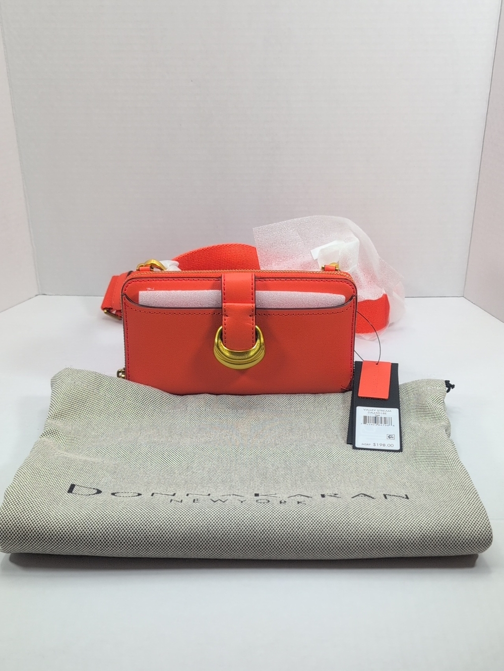 Donna Karan Orange Leather Crossbody/Clutch Vally Stream NWT - Picture 4 of 8